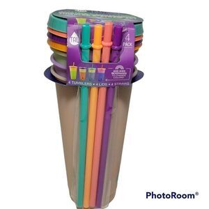 TAL Color Changing Tumbler Cups Lids Straws Reusable 4Pk 24 Oz Glitter Finish